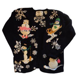 Vintage Eagle's Eye Snowman Winter Christmas 1995 Embellished Cardigan Sweater